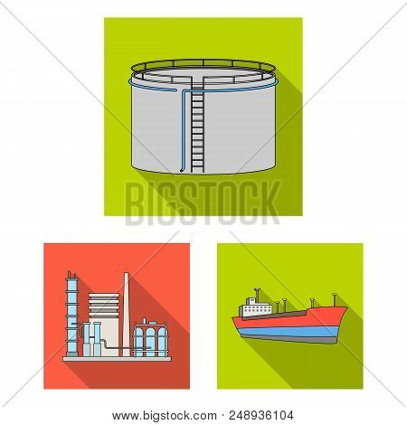 Oil Industry Flat Icons In Set Collection For Design. Equipment And Oil Production Vector Symbol Sto