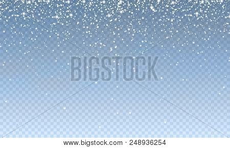 Stock Vector Illustration Falling Snow, Many Small Snowflakes Isolated On A Transparent Checkered Ba