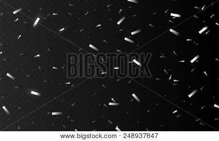 Stock Vector Illustration Realistic Silver Confetti, Glitters Isolated On A Transparent Checkered Ba