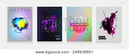 Stock Vector Illustration Set Cover Templates With Abstract Liquid Bubbles Shapes, 80s Memphis Geome