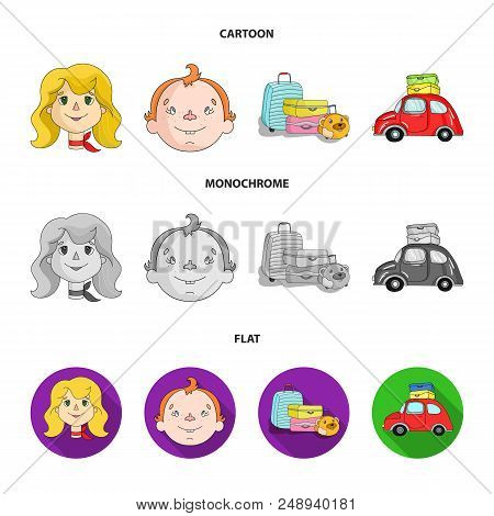 Camping, Woman, Boy, Bag .family Holiday Set Collection Icons In Cartoon, Flat, Monochrome Style Vec