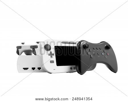 Modern Game Console With Blackjack And White Jazyk With Portable Game Console 3d Render On White Bac