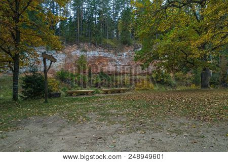 Red Cliffs In City Masalaca, Latvia.