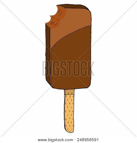 Ice Cream. Vector Illustration Of Chocolate, Ice Cream. Hand Drawn Ice Cream On A Stick.