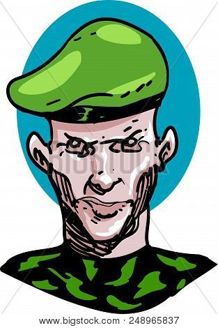 Hard Faced Soldier With Military Camouflage Uniform Vector Illustraton