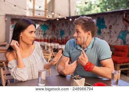 Constant Disputes. Dark-haired Appealing Girlfriend Feeling Really Extremely Tired Of Constant Dispu