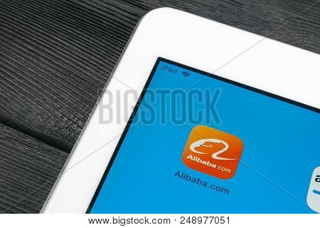 Sankt-petersburg, Russia, July 6, 2018: Alibaba Application Icon On Apple Ipad Pro Smartphone Screen
