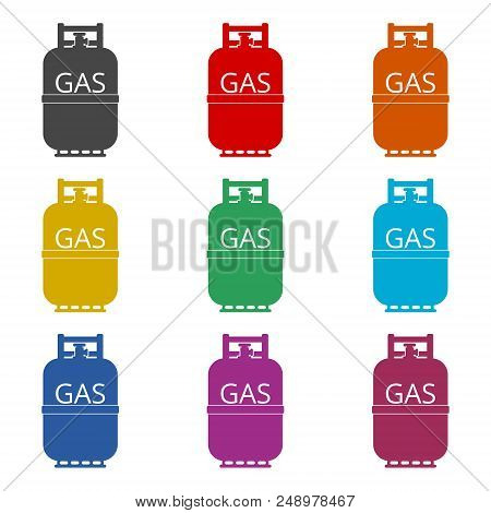 Gas Bottle Icon, Color Icons Set On White Background