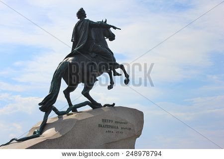 St. Petersburg, Russia - June 18, 2018: Bronze Horseman Monument Of Emperor Peter The Great At Senat
