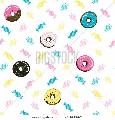 Donuts And Candy Seamless Pattern. Stock Vector