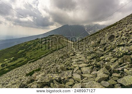Rocky Trail In The High Tatra Mountains In Slovakia Near Ostrva.