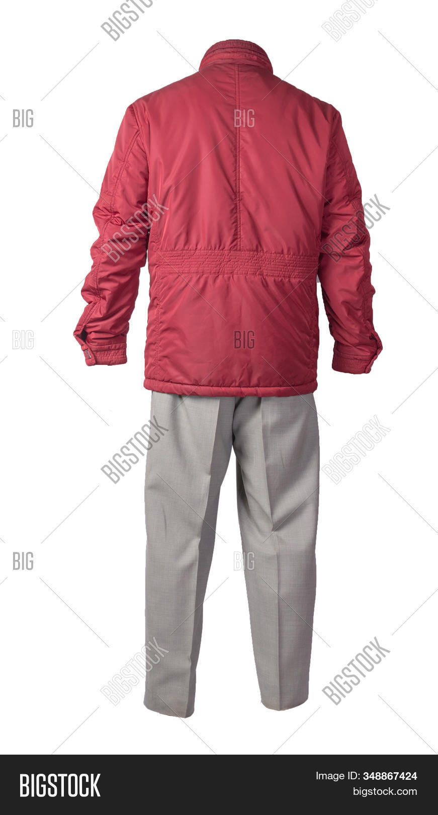 red jacket grey pants