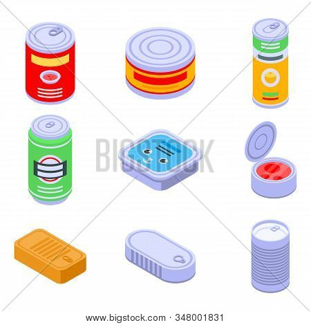 Tin Can Icons Set. Isometric Set Of Tin Can Vector Icons For Web Design Isolated On White Background