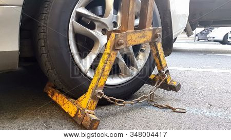 Wrecker Towing Car, Vehicle Fined For Parking Violations, Evacuation Service