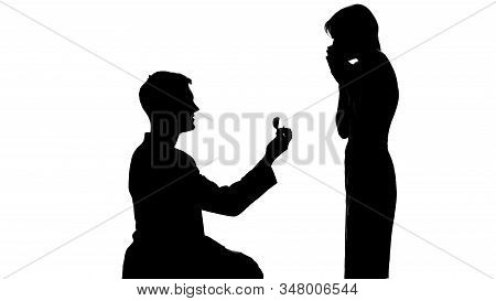 Silhouette Of Male Shadow Making Proposal To Surprised Lady, Marriage Offer