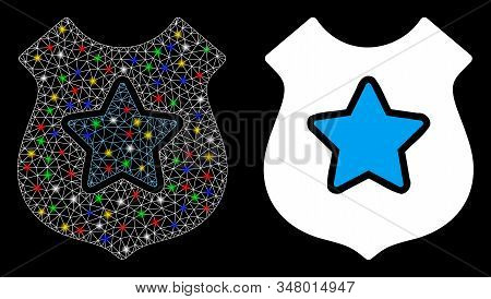 Glossy Mesh Bulletproof Vest Icon With Glare Effect. Abstract Illuminated Model Of Bulletproof Vest.