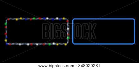Glowing Mesh Rounded Rectangle Frame Icon With Glare Effect. Abstract Illuminated Model Of Rounded R