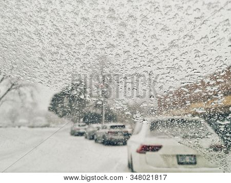 Heavy Snowfall And Snowstorm In Toronto, Ontario, Canada In January 2020. Snow Blizzard And Bad Weat