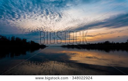 Sunset Over The Bypass Channel Of The Volga Hydroelectric Station