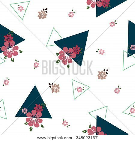 White Geometrical And Floral Seamless Repeat Pattern