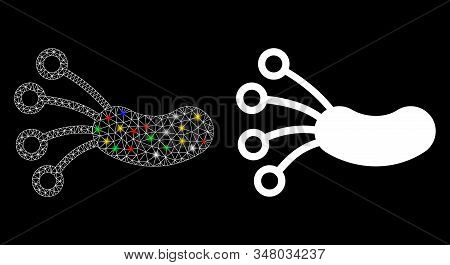Bright Mesh Infection Microbe Icon With Sparkle Effect. Abstract Illuminated Model Of Infection Micr