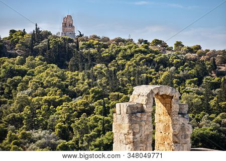 Monument Of Philopappos In Athens Greece On Blue Sky