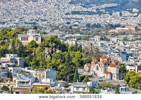 National Observatory Of Athens And Church Of St Marina In Thissio