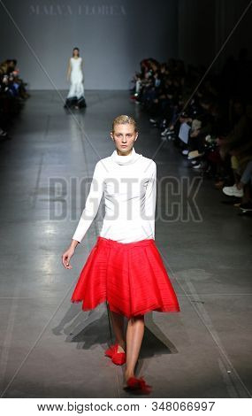 Kyiv, Ukraine - February 5, 2019: Model Presents A Creation By Designer Malva-florea During 44th Ukr