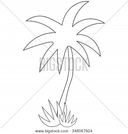 Palm Tree And Bushes Vector Stock Illustration. Outline On An Isolated Background. Coloring Book For