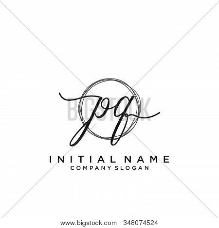 Pq Initial Handwriting Logo With Circle Template Vector.