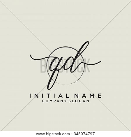 Qd Initial Handwriting Logo With Circle Template Vector.
