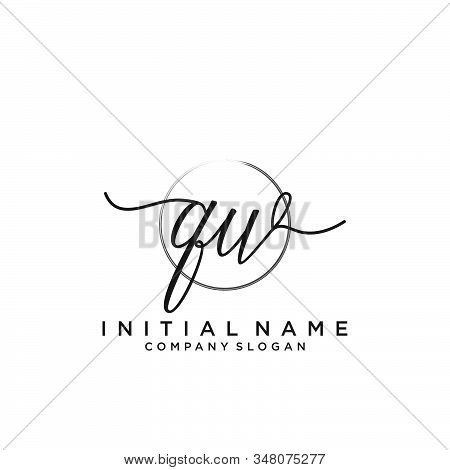 Qw Initial Handwriting Logo With Circle Template Vector.