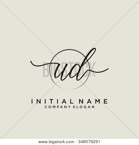 Ud Initial Handwriting Logo With Circle Template Vector.