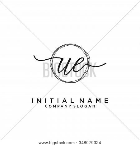 Ue Initial Handwriting Logo With Circle Template Vector.
