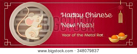 Cute Zodiac Rat Character Wishing You Happy. Chinese New Year 2020 Banner