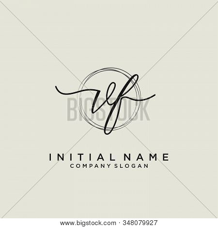 Vf Initial Handwriting Logo With Circle Template Vector.