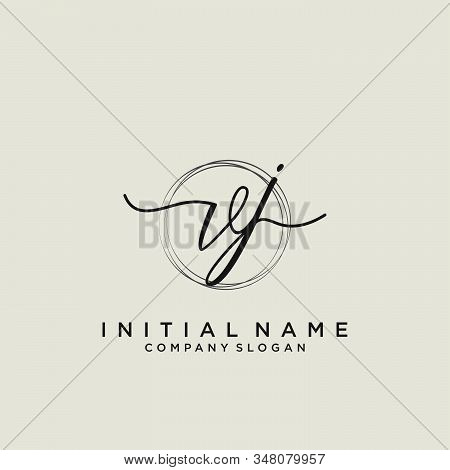 Vj Initial Handwriting Logo With Circle Template Vector.