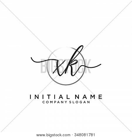 Xk Initial Handwriting Logo With Circle Template Vector.