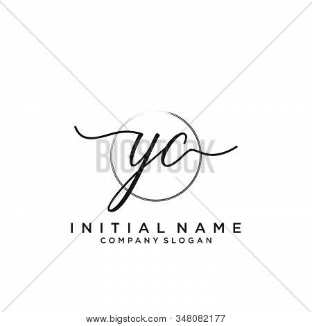 Yc Initial Handwriting Logo With Circle Template Vector.