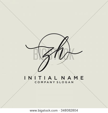 Zh Initial Handwriting Logo With Circle Template Vector.