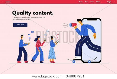 Online Social Marketing Blogging Concept.  Man With Megaphone On A Skateboard. Social Media Blogger 