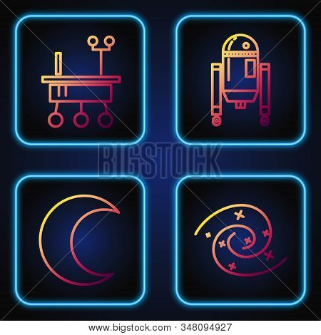 Set Line Black Hole, Moon And Stars, Mars Rover And Robot. Gradient Color Icons. Vector