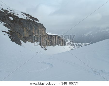 Winter Alpine Landscape For Skitouring In Stubaier Alps In Austria
