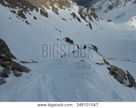 Winter Alpine Landscape For Skitouring In Stubaier Alps In Austria