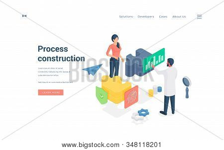 Colleagues Working On Project Together. Isometric Vector Illustration