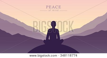 Peace Of Mind Meditation Concept Silhouette With Mountain Background Vector Illustration Eps10