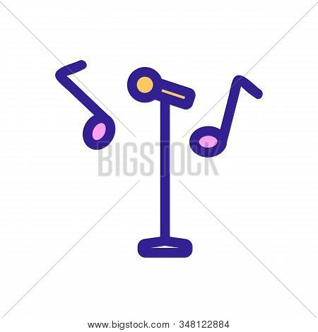 Microphone And Note Icon Vector. A Thin Line Sign. Isolated Contour Symbol Illustration