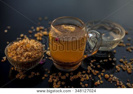 Special Gond Katria Summer Drink In A Glass Mug On Wooden Surface With Some Black Pepper And Lemon J