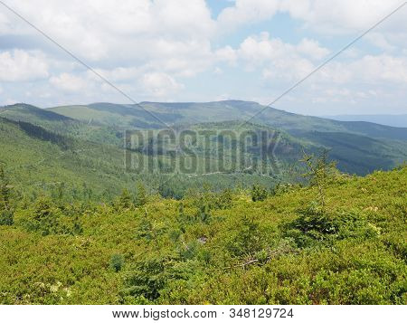 Wonderful Silesian Beskids Mountains Range Landscapes Near Salmopol Pass Above European City Of Szcz