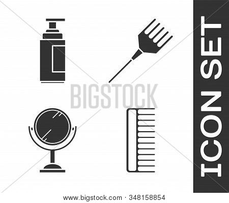 Set Hairbrush, Cream Or Lotion Cosmetic Tube, Hand Mirror And Hairbrush Icon. Vector